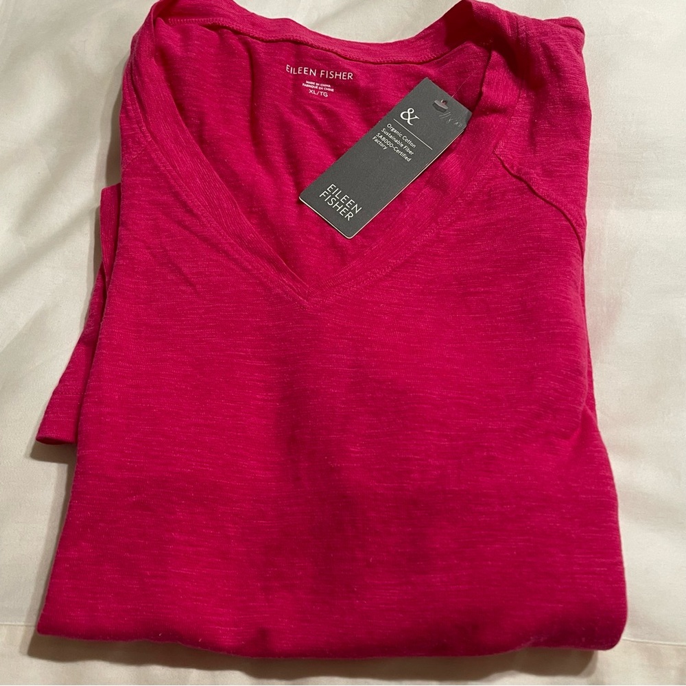 Eileen Fisher V Neck Shirt Dress Hem and Organic Cotton Pink - Picture 11 of 12